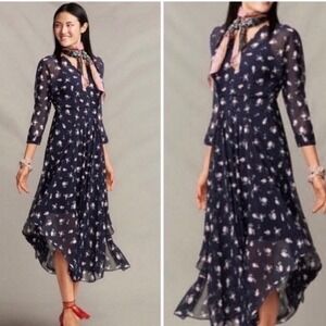 CAbi Pemberley Dream Dress Midnight‎ Navy Floral Sheer Outer Slip Lining